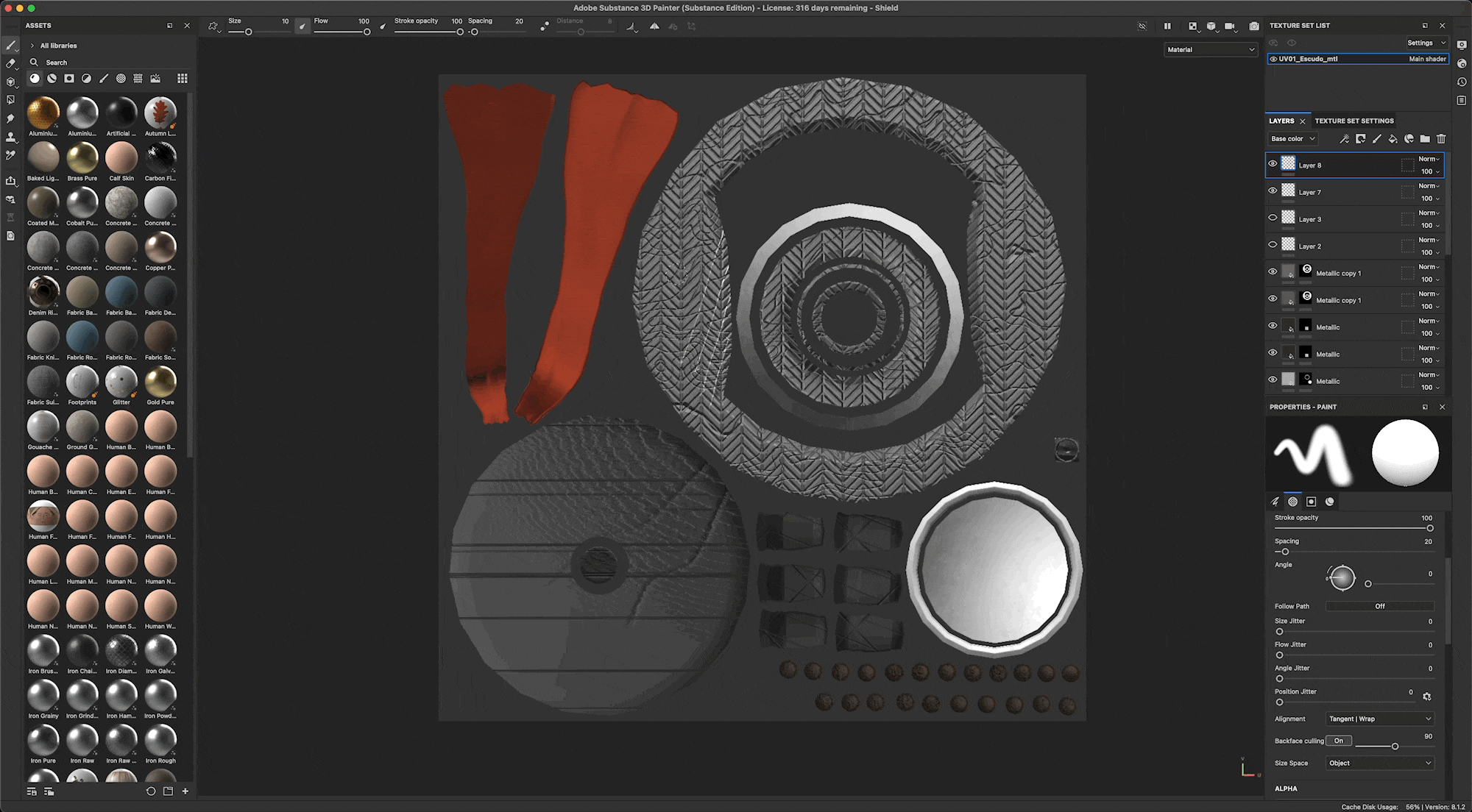 A gif showing the issue when painting an UV island ins Substance Painter and its painting leaking to another UV
